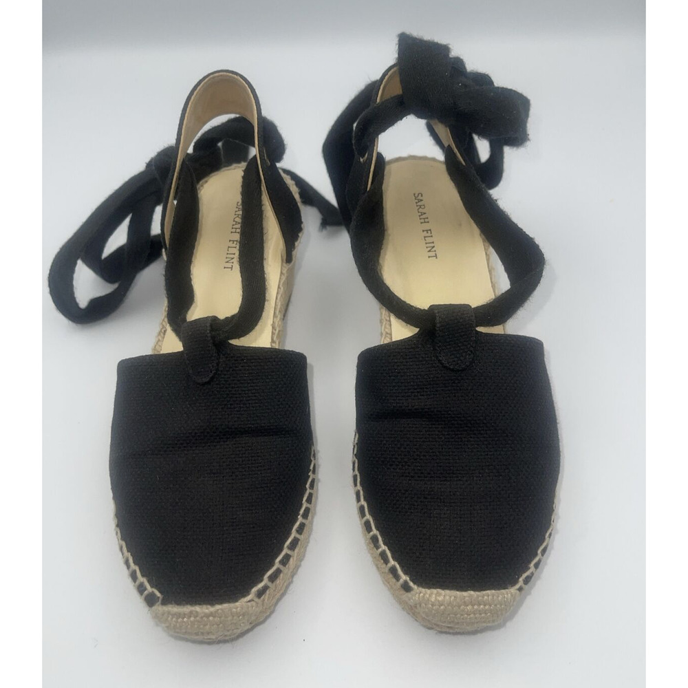Sarah Flint Cleo Black Casual‎ Ankle Strap Espadrilles Sandals Sz IT 36 US 6